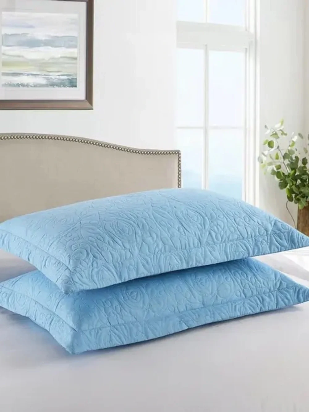 Light Blue Decorative Quilted Pillow Shams - Pack of 2
